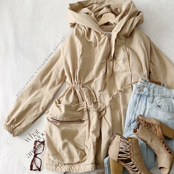 J Shop Jackets & Blazers - Oversized Cozy Khaki Hooded Jacket